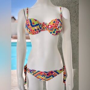 Flavia Padovan Bright 2pc. Bikini w/ Underwire Top & Side Tie Bottoms Sz S NWT